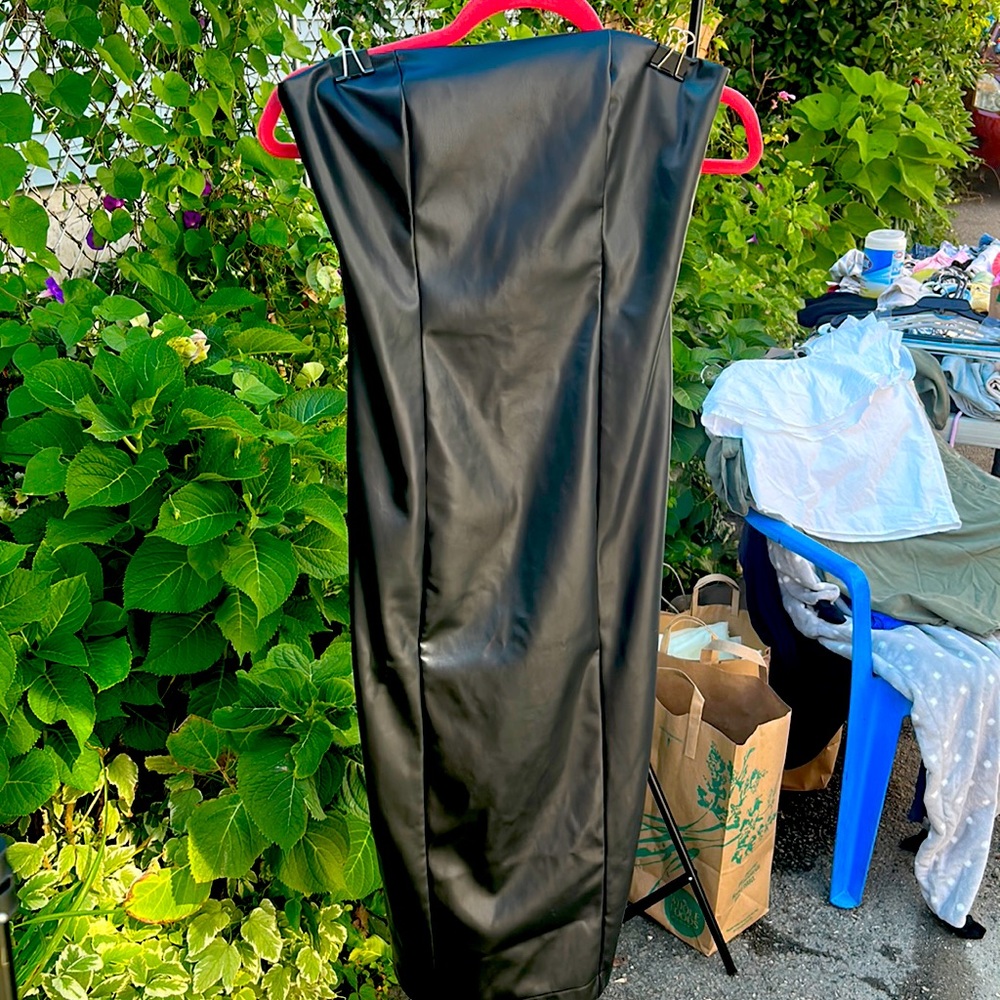 Sexy strapless vegan leather dress